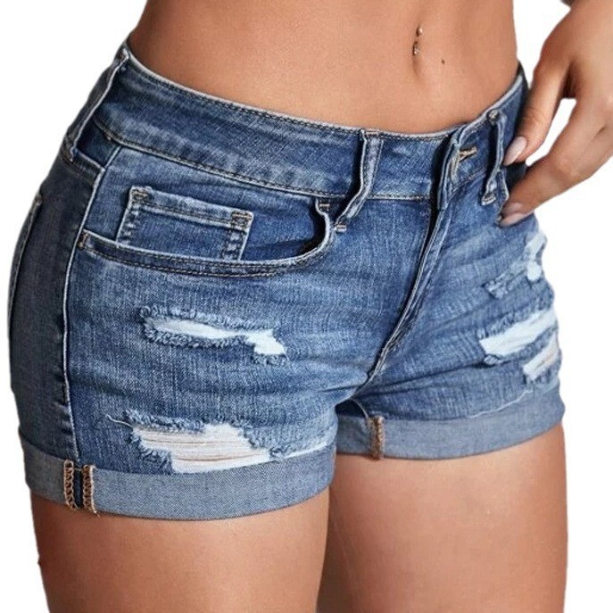 Distressed Jean Rip - Джинсовые шорты с высокой талией, рваные,