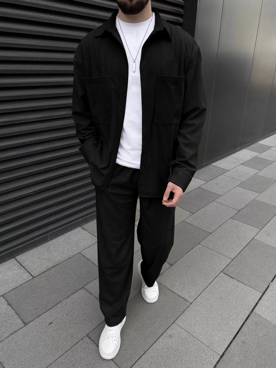 Street Fashion Clothing - Мужской вельветовый костюм-двойка: рубашка с длинным