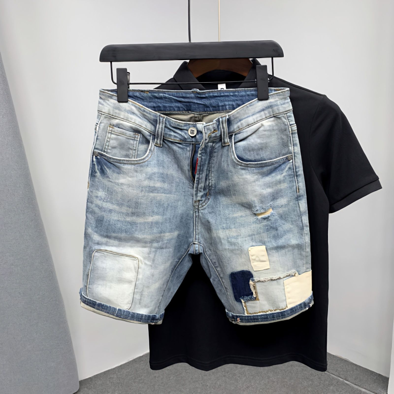 Distressed Jean Rip - Прямые мужские джинсовые шорты, рваные джерсы,