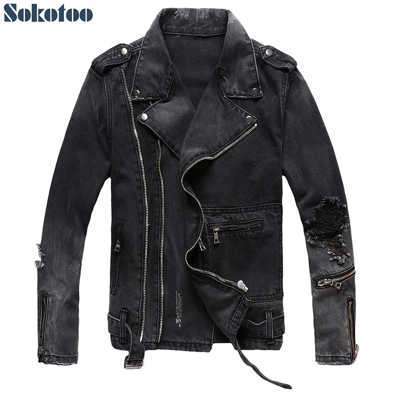 Distressed Jean Rip - Мужская джинсовая байкерская куртка Sokotoo, черная