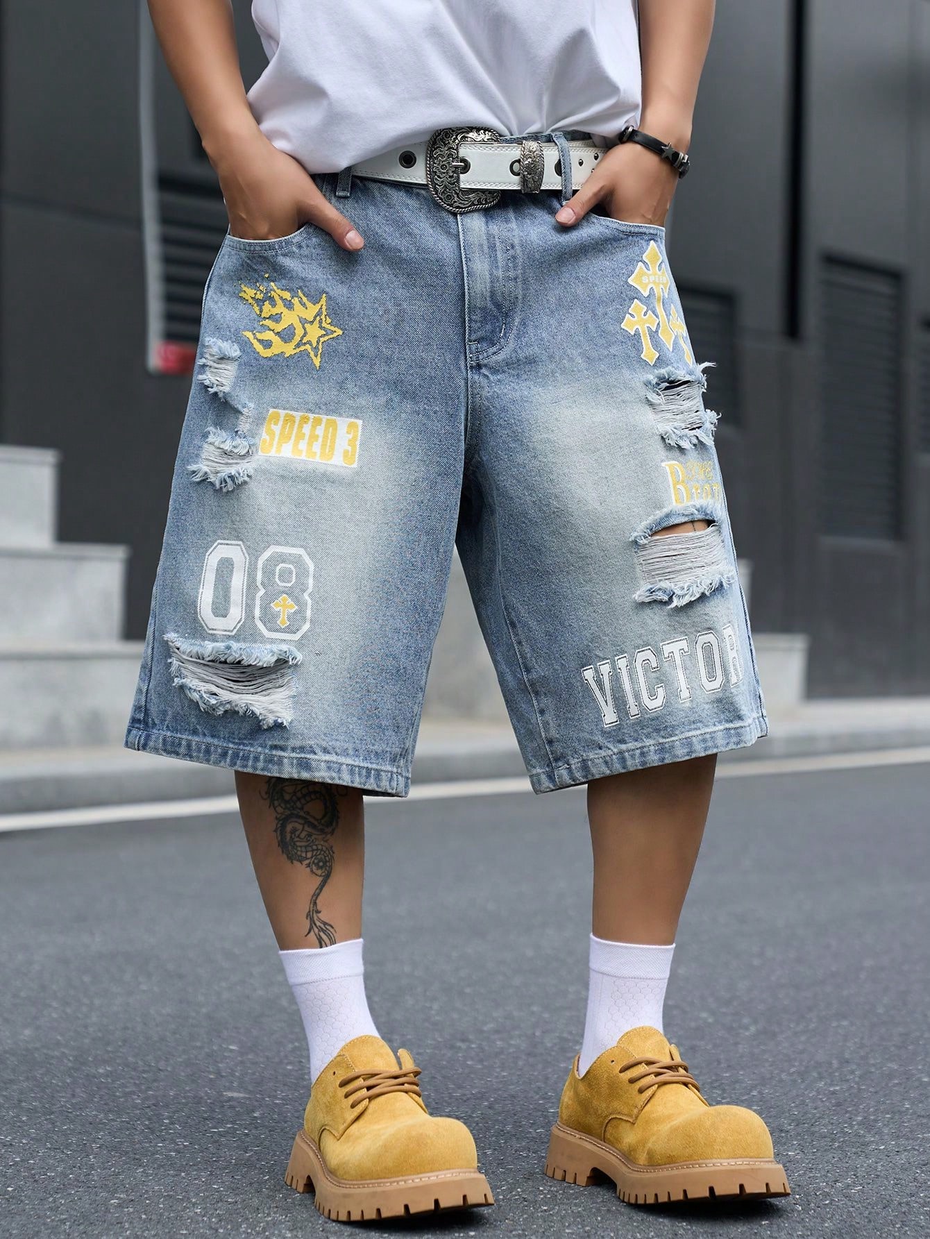 Distressed Jean Rip - Мужские джинсовые шорты-бермуды свободного кроя, винтажные