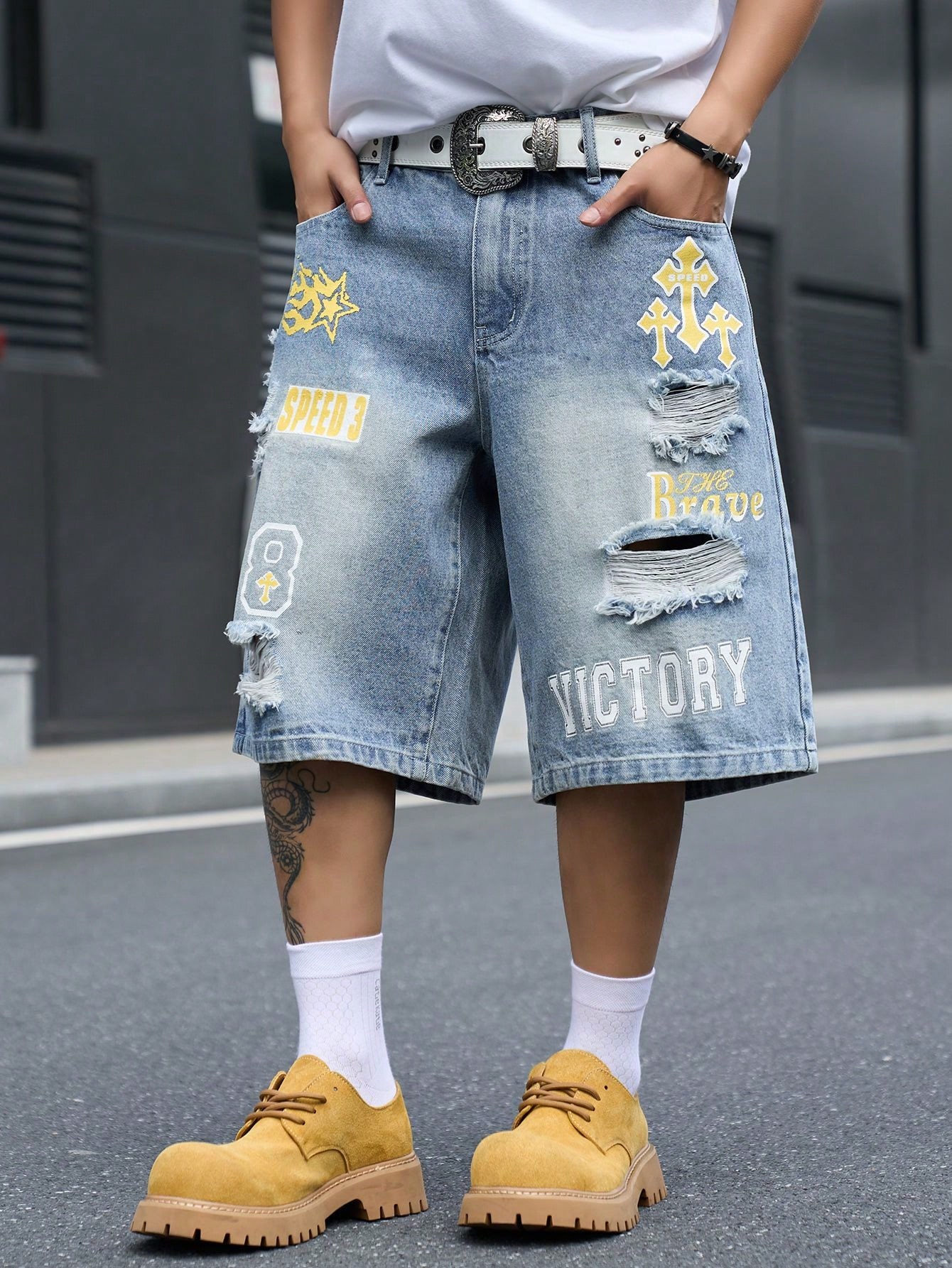 Мужские джинсовые шорты-бермуд – обзор и цена Distressed Jean Rip
