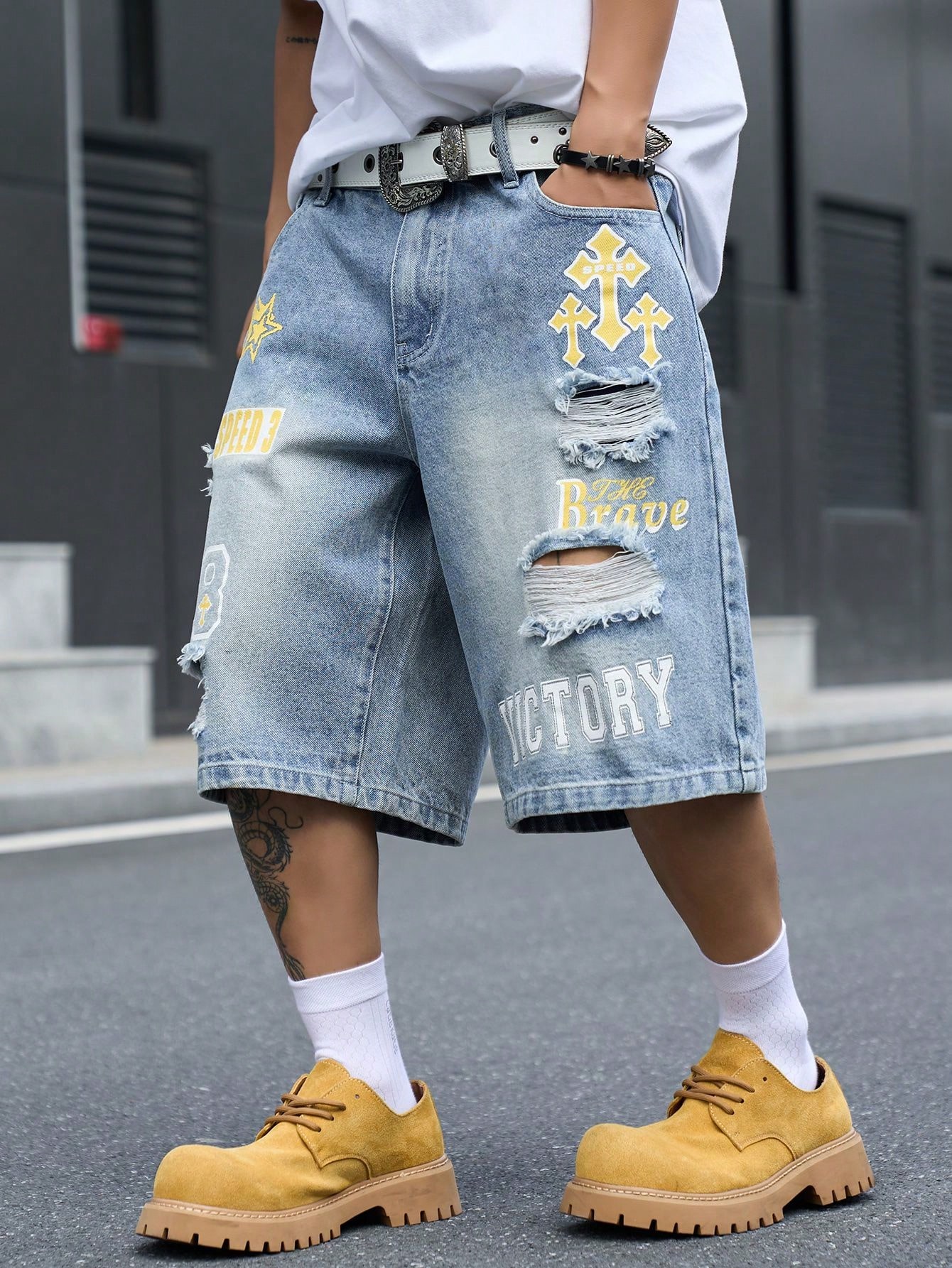 Мужские джинсовые шорты-бермуд – обзор и цена Distressed Jean Rip